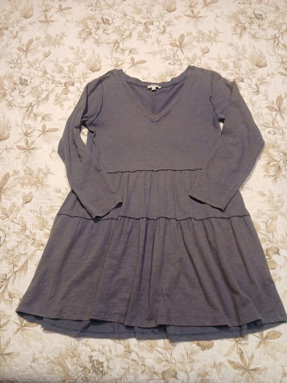Umgee Gray Long Sleeve Tiered Swing Tunic Top Mini Dress Small Boho Lagenlook